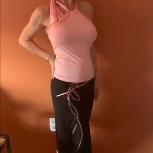 Selling together pink bow tie shoulder tank-skirt